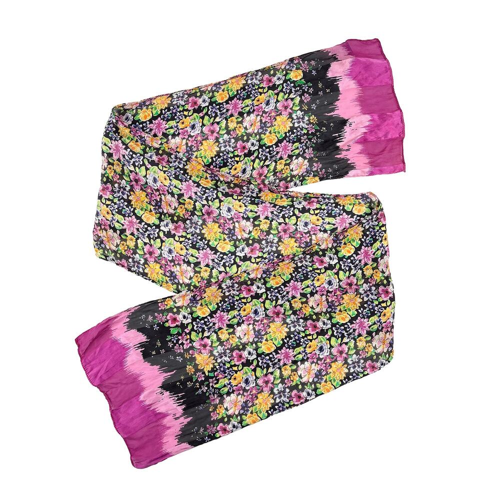 Cejon Floral Scarf Pink Multi Color Lightweight Poly Neck Hair Wrap 10"x30"